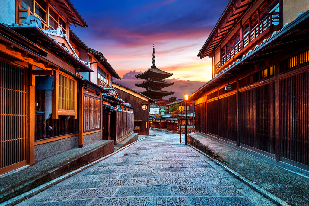 Gion district in Kyoto, famous for geisha culture and traditional streets.